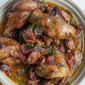 Rabbit, Smoked Bacon & Mustard Sauce