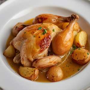 Roast Basque Chicken, Tarragon Jus, Pommes Sault À Cru