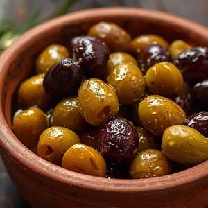 Bowl of mixed marinated olives