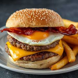 Double-Decker Brekkie Burger & Fries