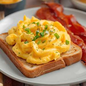 Scrambled Eggs on Toast with Bacon