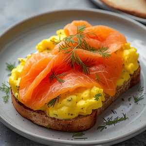GF Scrambled Eggs on Toast with SMK Salmon